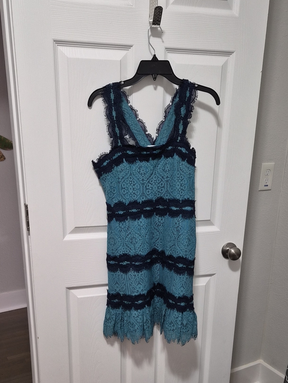 foxiedox Teal and Black Lace Mini Dress